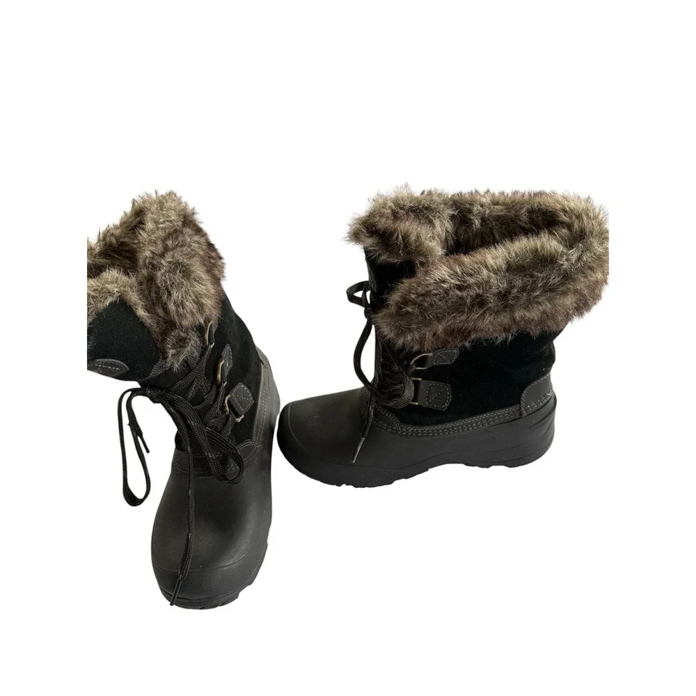 KHOMBU WOMEN'S SIZE 9 BLACK MID CALF FAUX FUR LINED WINTER SNOW BOOTS